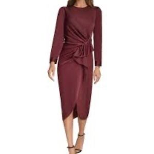 H by Halston Red Long Sleeve Dress